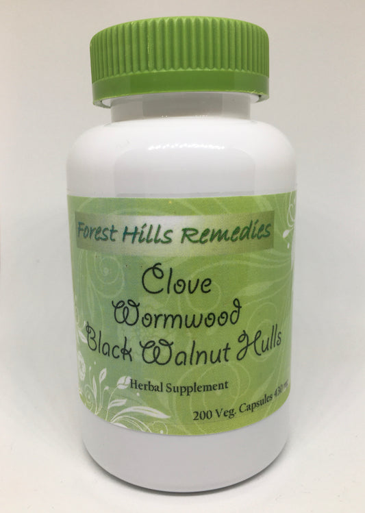 Clove, Wormwood and Black Walnut Hulls Vegan Capsules, Kosher, Halal, Organic Ingredients