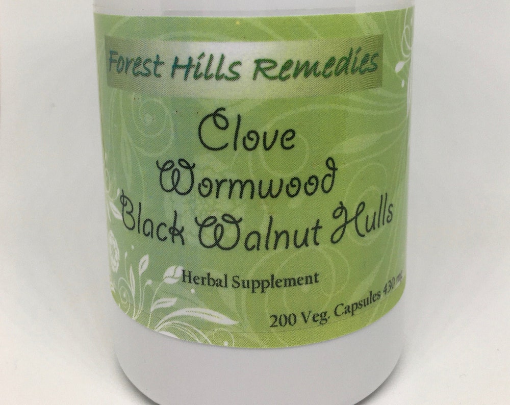 Clove, Wormwood and Black Walnut Hulls Vegan Capsules, Kosher, Halal, Organic Ingredients