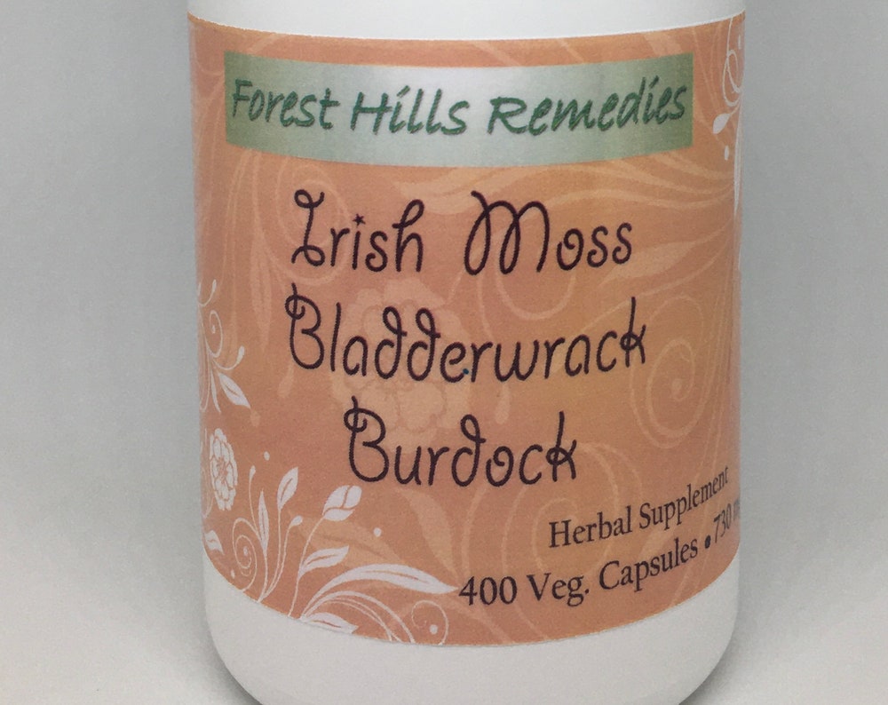 Bladderwrack, Irish Moss and Burdock Root Vegan Capsules, Kosher Halal, Organic Ingredients