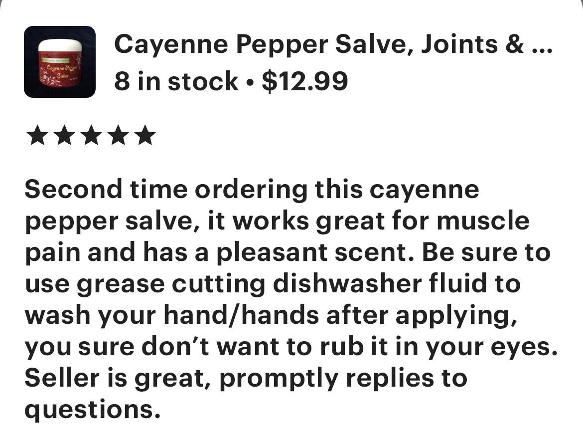 Cayenne Pepper Salve, Traditional Old Formula, Bye More & Salve, Wholesale available, Kosher, Halal, Veg Ingredients