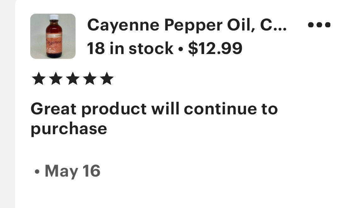 Cayenne Pepper Infused Oil, 130M HU Hotness, Made via Traditional Infusion Method, 2 and 4 oz bottles available, Kosher, Halal, Vegan